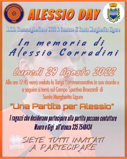 SAMMARGHERITESE A distanza di poco più di un anno dalla sua tragica scomparsa, la famiglia orange ricorda Alessio Corradini