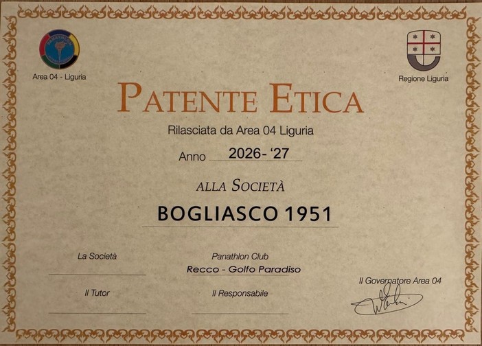 PALLANUOTO Il Bogliasco 1951 premiato dal Panathlon Club Golfo Paradiso con la Patente Etica PALLANUOTO Il Bogliasco 1951 premiato dal Panathlon Club Golfo Paradiso con la Patente Etica