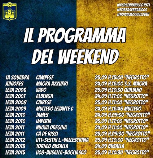SERRA RICCO' | Il programma del weekend gialloblù SERRA RICCO' | Il programma del weekend gialloblù