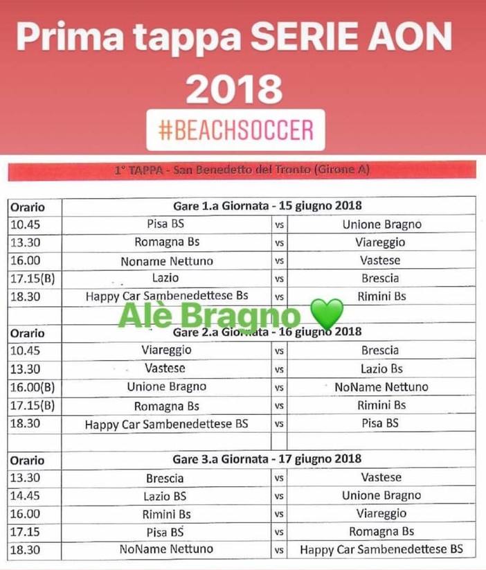 Bragno Beach Soccer: domani parte l'avventura a San Benedetto del Tronto