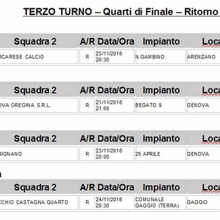 Coppa Liguria, ecco orari e campi del ritorno dei quarti di finale di Seconda/Terza