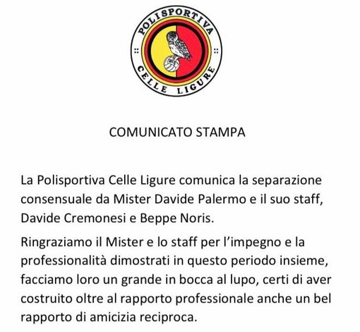 CELLE Separazione consensuale con Palermo e il suo staff