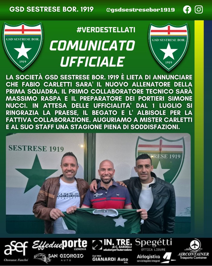 SESTRESE Carletti adesso è ufficiale