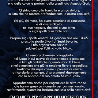 I TIFOSI DEL SESTRI LEVANTE RICORDANO NICOLA CARANZA