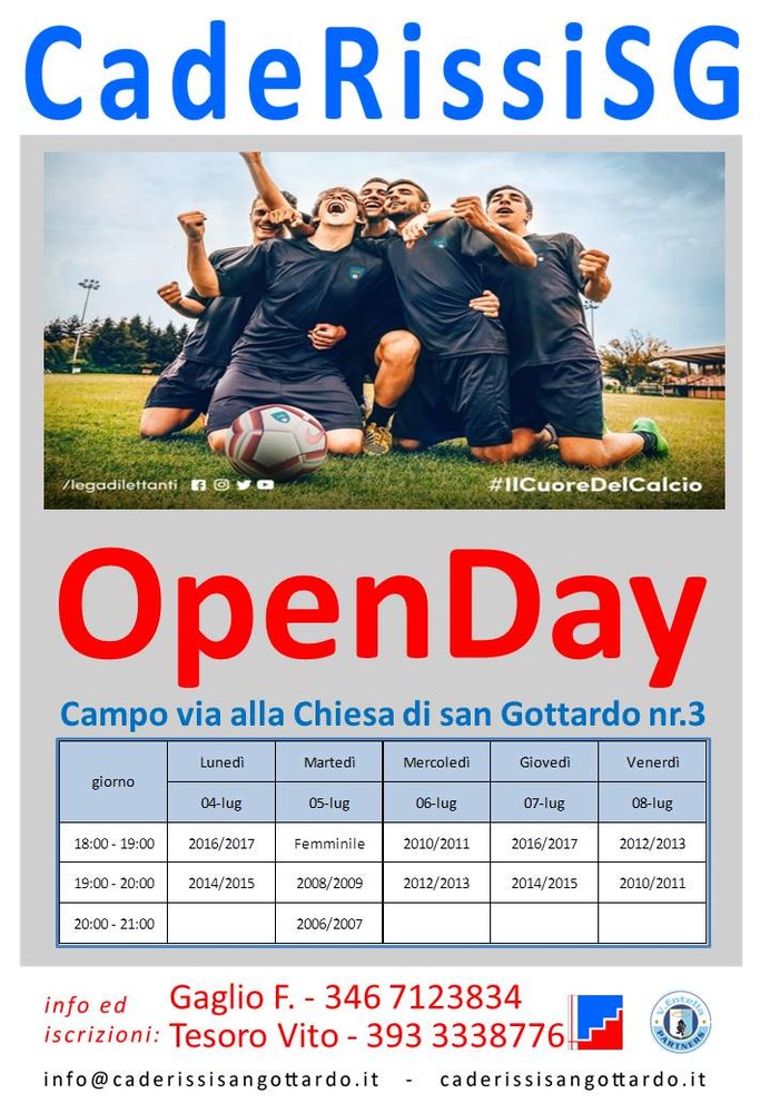 CADERISSI Da Lunedi 4 luglio gli Open Day