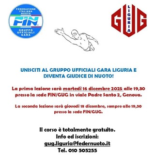 GUG e FIN LIGURIA: Corso gratuito per diventare Giudice di nuoto