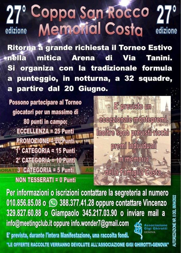 COPPA SAN ROCCO/MEMORIAL COSTA In arrivo la 27^ edizione