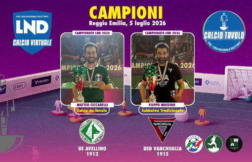 Calcio Tavolo: Avellino e Vanchiglia conquistano i titoli nazionali a Reggio Emilia Calcio Tavolo: Avellino e Vanchiglia conquistano i titoli nazionali a Reggio Emilia