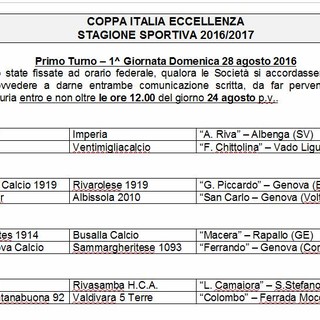 Coppa Italia di Ecelllenza, ecco gli orari e i campi