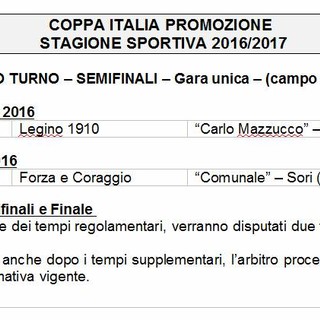 Coppa Italia Promozione, ecco le date delle semifinali