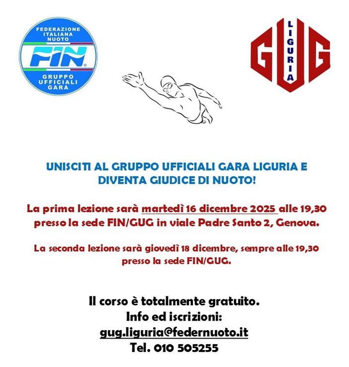 GUG e FIN LIGURIA: Corso gratuito per diventare Giudice di nuoto GUG e FIN LIGURIA: Corso gratuito per diventare Giudice di nuoto
