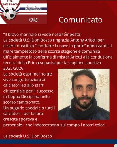 DON BOSCO La conferma di mister Ariotti