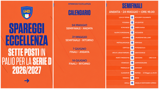 Spareggi Eccellenza: arbitri e programma delle gare di andata del 1^ turno