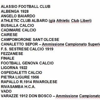 ECCELLENZA Ecco le 20 squadre