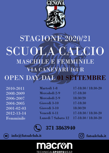 GENOVA FUTSAL CLUB Dall'1 settembre sono partiti gli Open Day