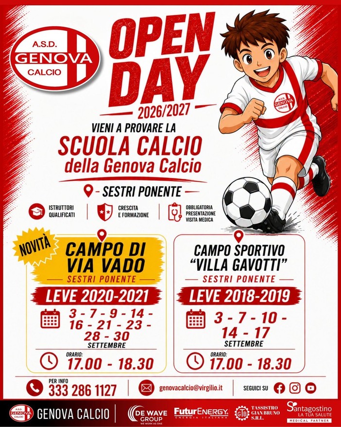 GENOVA CALCIO Gli Open Day a Villa Gavotti e in via Vado