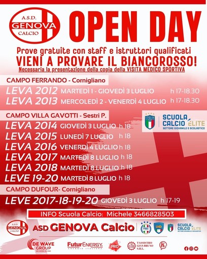 GENOVA CALCIO Gli Open Day maschili e femminili