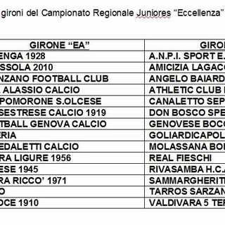 Juniores d'Eccellenza, ecco la composizione dei gironi