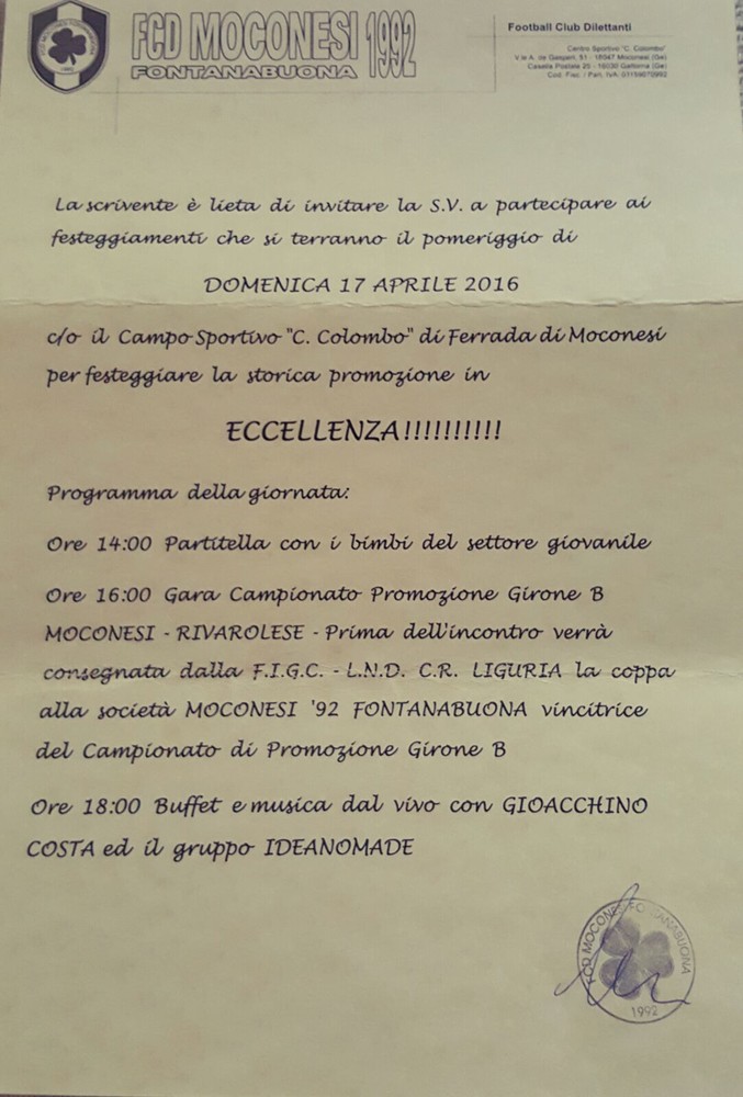 La locandina della festa del Moconesi, in programma domenica prossima dalle ore 14 in poi La locandina della festa del Moconesi, in programma domenica prossima dalle ore 14 in poi