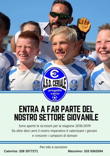 ASD Ceriale Progetto Calcio: aperte le iscrizioni per la stagione 2018-2019