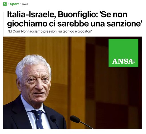 ITALIA-ISRAELE L'intervento di Tiziano Pesce: &quot;Lo sport non può essere neutrale&quot;