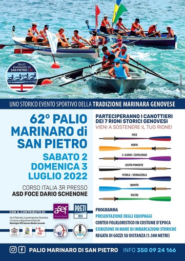 CANOTTAGGIO Rinasce il Palio Marinaro di San Pietro: domenica 3 luglio la sfida tra i rioni genovesi