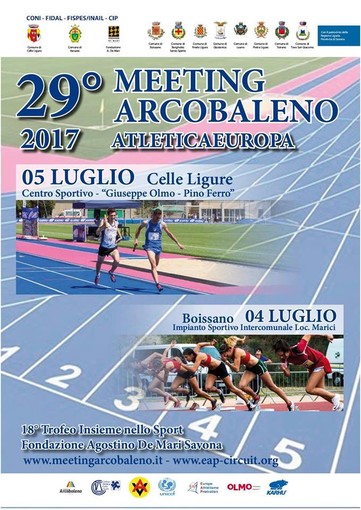 Domani e mercoledì Boissano e Celle Ligure ospitano il 29°  Meeting Arcobaleno Atletica Europa