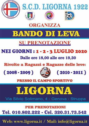 LIGORNA Bando di leva per ragazzi e ragazze nati nel 2008, 2009, 2010 e 2011