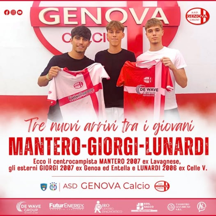 GENOVA CALCIO Tesserati 3 giovani fuoriquota