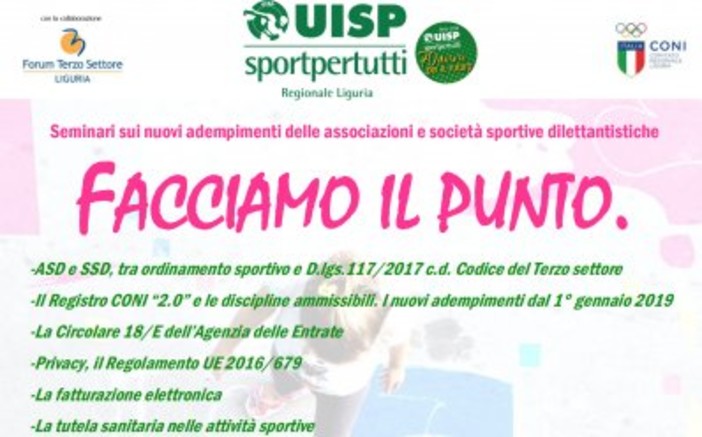 Nuovi adempimenti delle società sportive: iscrizioni aperte ai Seminari UISP Liguria