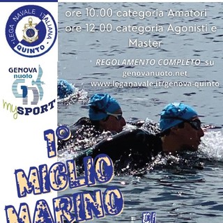 NUOTO Sabato 3 settembre il primo Miglio Marino di Quinto al Mare