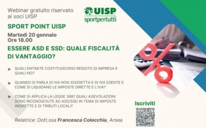 Sport Point Uisp: martedì 20 gennaio nuovo webinar gratuito di consulenza