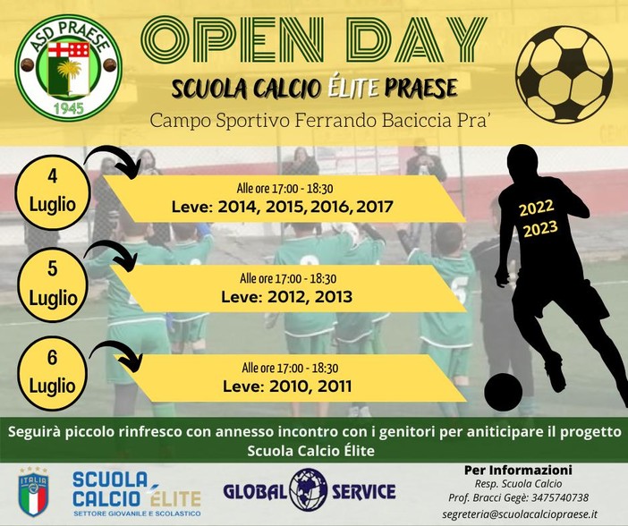 AL VIA LA PRAESE ACADEMY E GLI OPEN DAY GIALLOVERDI