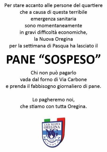 NUOVA OREGINA Una bella idea per tutto il quartiere: &quot;PANE SOSPESO&quot;