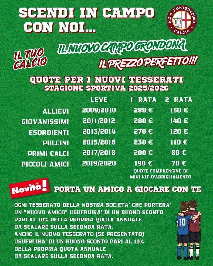 PONTEDECIMO Le quote per i nuovi tesserati