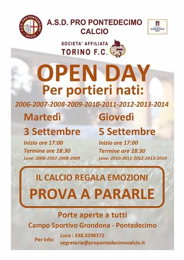 PRO PONTEDECIMO Gli Open Day per i giovani portieri