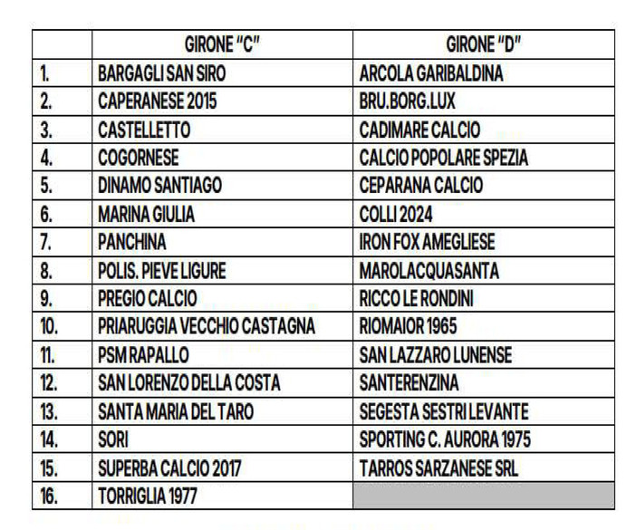 PRIMA CATEGORIA C-D Ecco i gironi