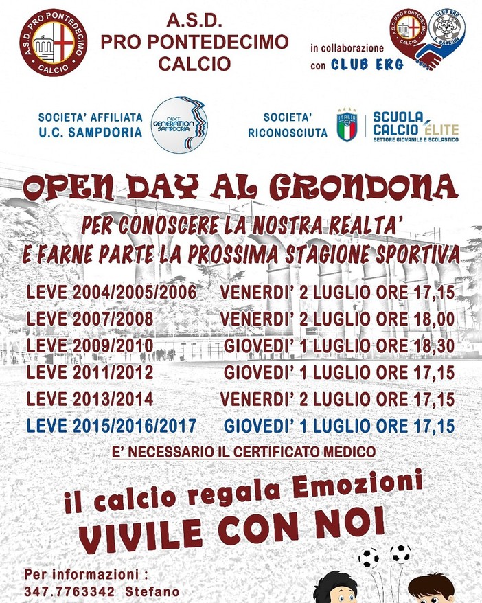 PRO PONTEDECIMO Open day al Grondona