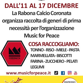 LA RABONA CORONATA organizza una raccolta di generi di prima necessità per Music for Peace
