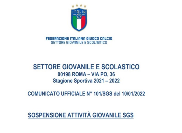 SETTORE GIOVANILE SCOLASTICO Conferma della sospensione attività fino al 30 gennaio