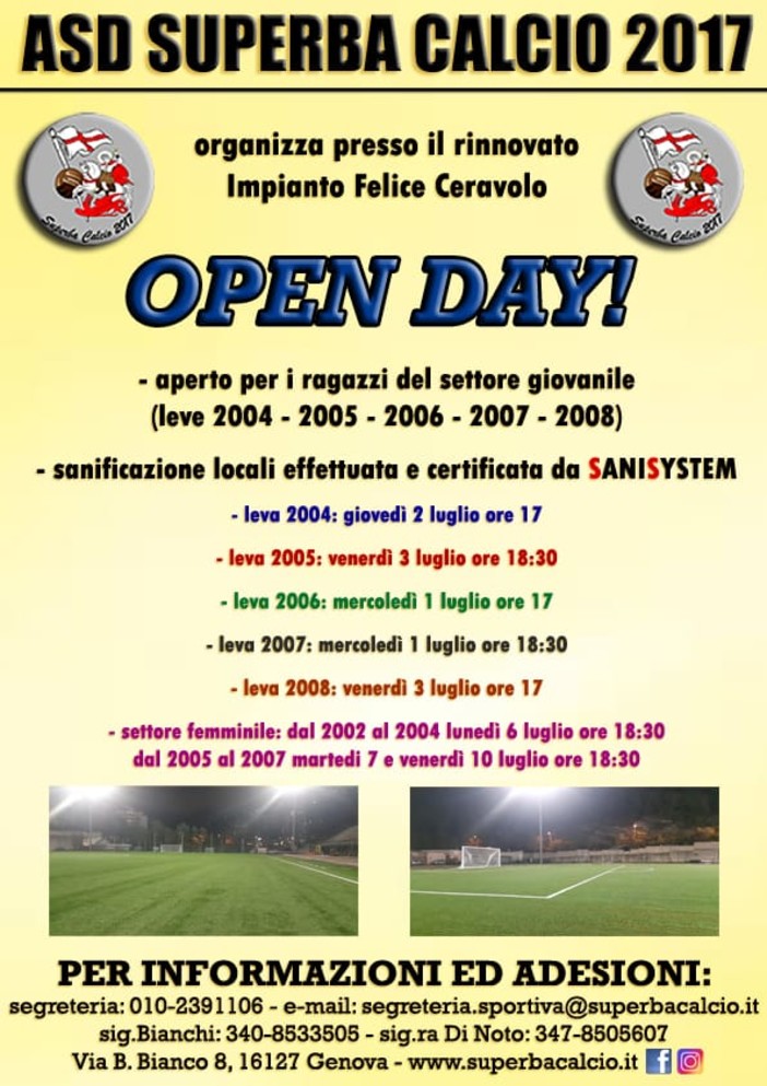 SUPERBA Da oggi al 10 luglio gli OPEN DAY per tutte le leve