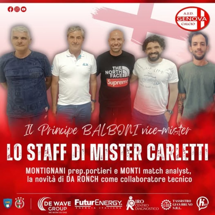 GENOVA CALCIO Ufficializzato lo staff di mister Carletti