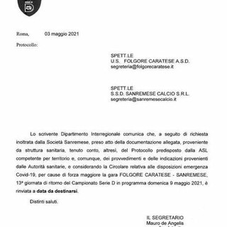 SERIE D Dopo Sanremese-Sestri, salta anche Folgore-Sanremese