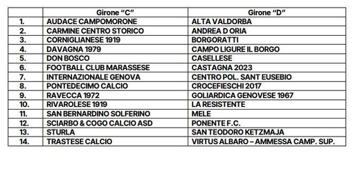 SECONDA CATEGORIA Ecco i gironi genovesi C e D SECONDA CATEGORIA Ecco i gironi genovesi C e D