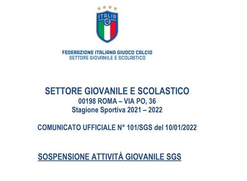 SETTORE GIOVANILE SCOLASTICO Conferma della sospensione attività fino al 30 gennaio