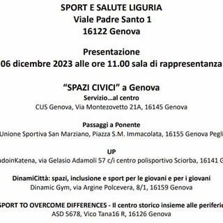 SPAZI CIVICI A GENOVA L'iniziativa di &quot;Sport e Salute&quot; Liguria