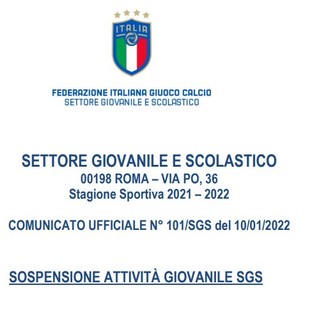 SETTORE GIOVANILE SCOLASTICO Conferma della sospensione attività fino al 30 gennaio