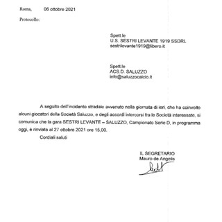 SERIE D Sestri Levante-Saluzzo non si gioca