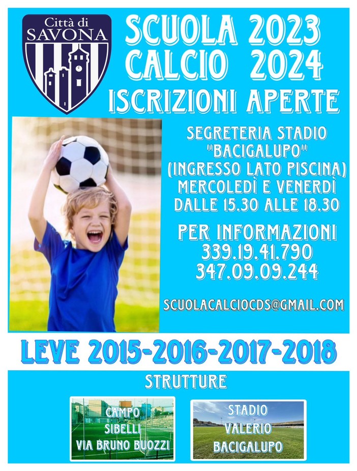 CITTA DI SAVONA Aperte le iscrizioni alla Scuola Calcio
