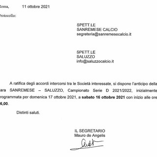 Sanremese – Saluzzo, i convocati biancoazzurri